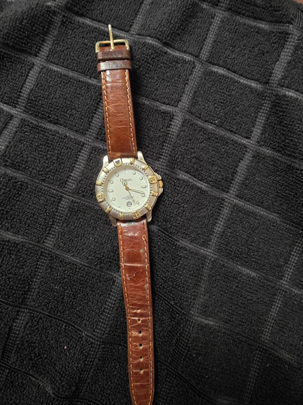 Two-Tone Ladies Watch with Brown Leather Strap